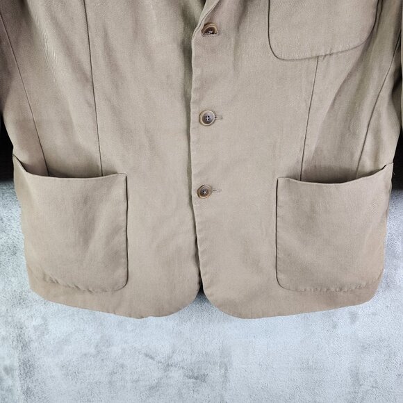 Mens Tan Cypress Grove 100% Silk Gaberdine Blazer Jacket 3 Button Long Sleeve M - Picture 3 of 12